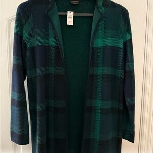 Talbots Green and Navy Plaid Cardigan